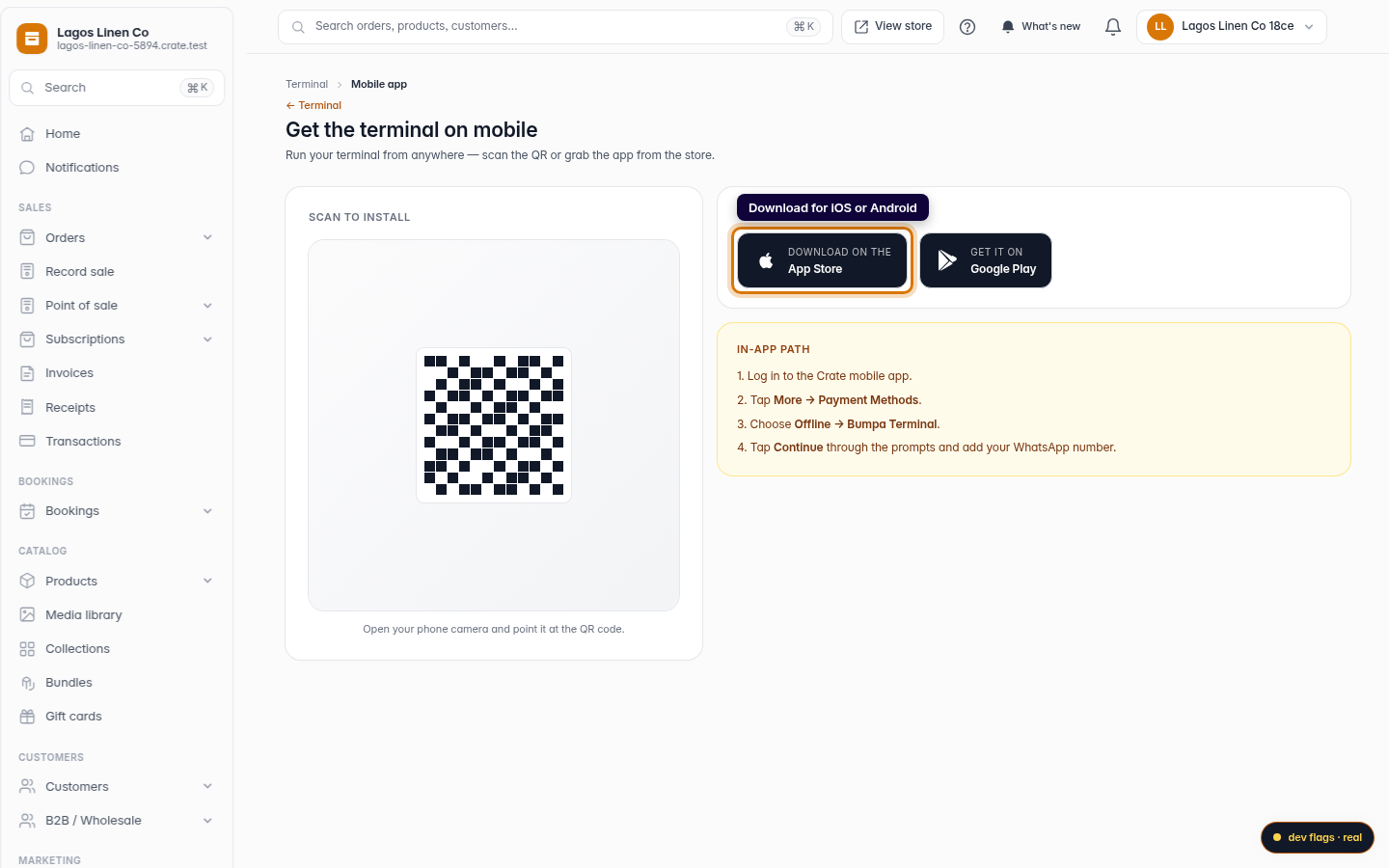 View your Terminal on the mobile app: step 3 (web)