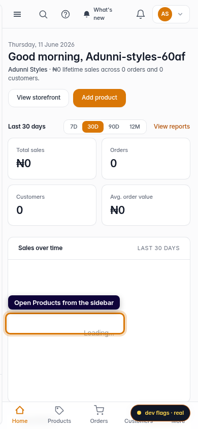Add a product: step 1 (mobile)