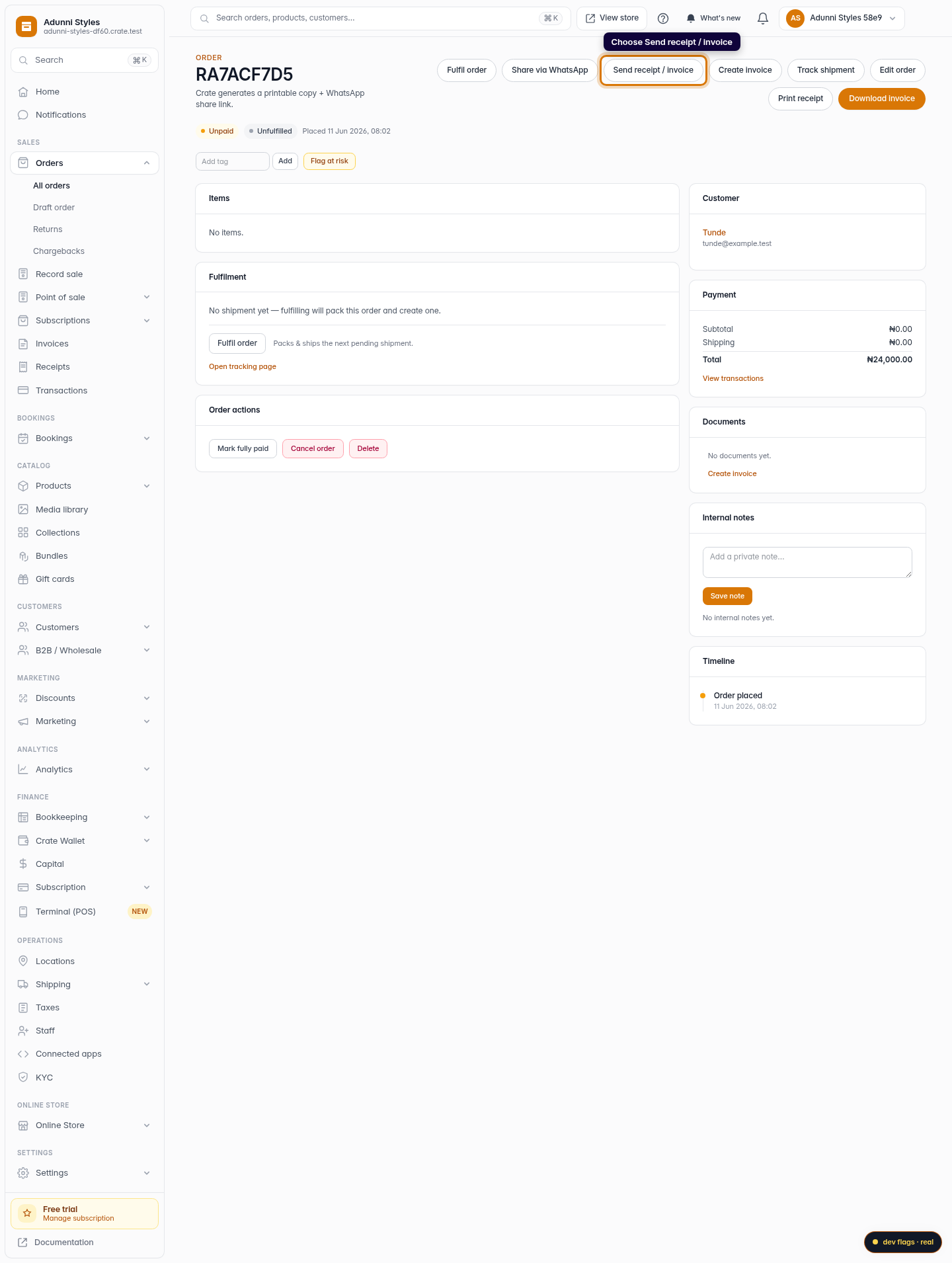 Add a note when you send an invoice: step 2 (web)