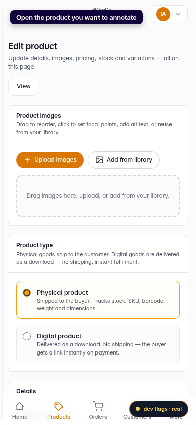 Add notes to a product: step 1 (mobile)