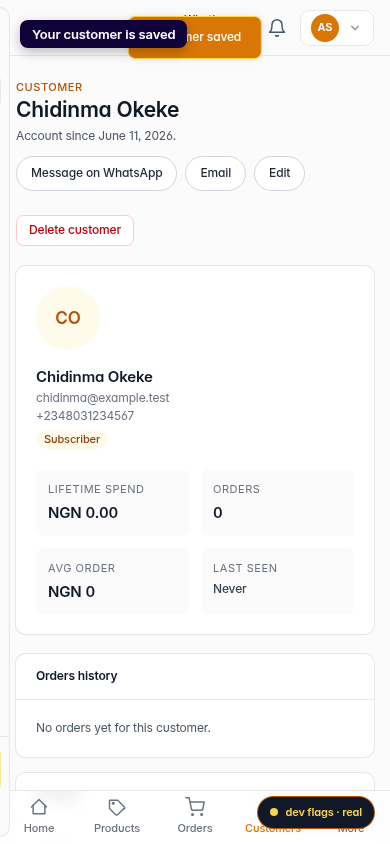 Adding a customer: step 5 (mobile)