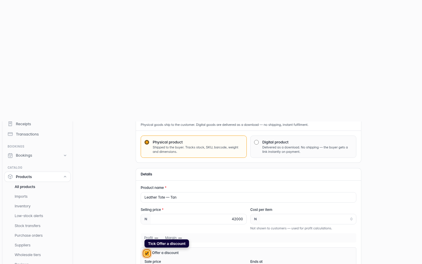 Put a single product on sale: step 3 (web)