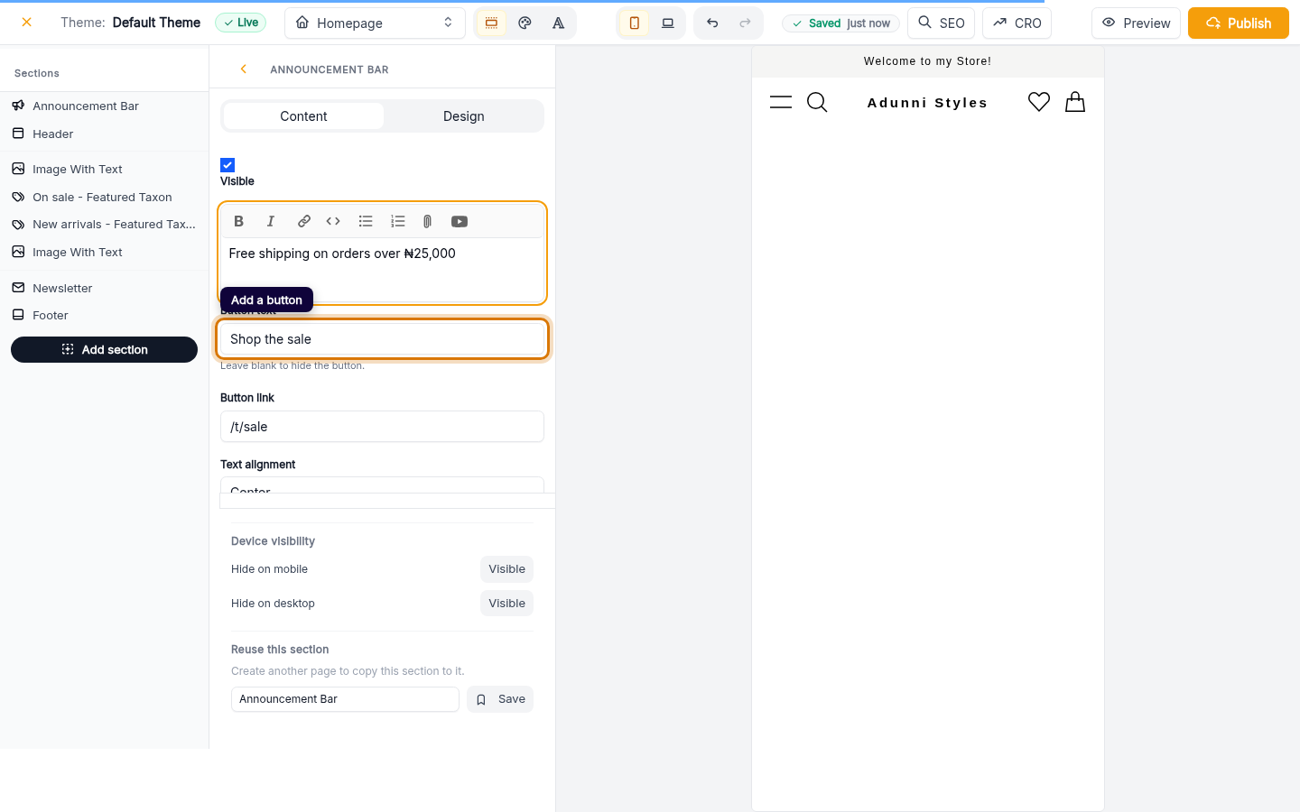 Add a store banner: step 4 (web)