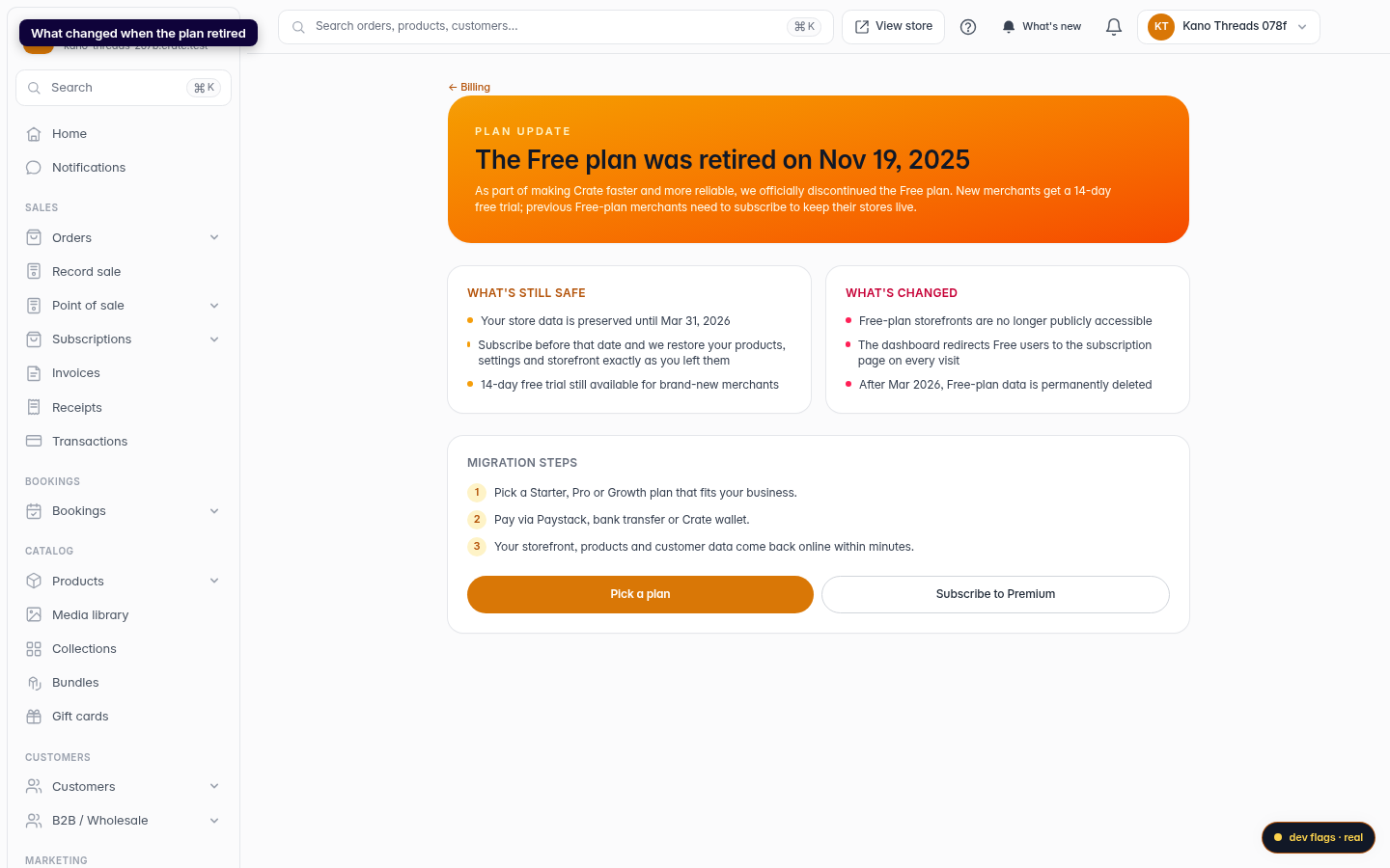The Free plan is being retired: step 3 (web)