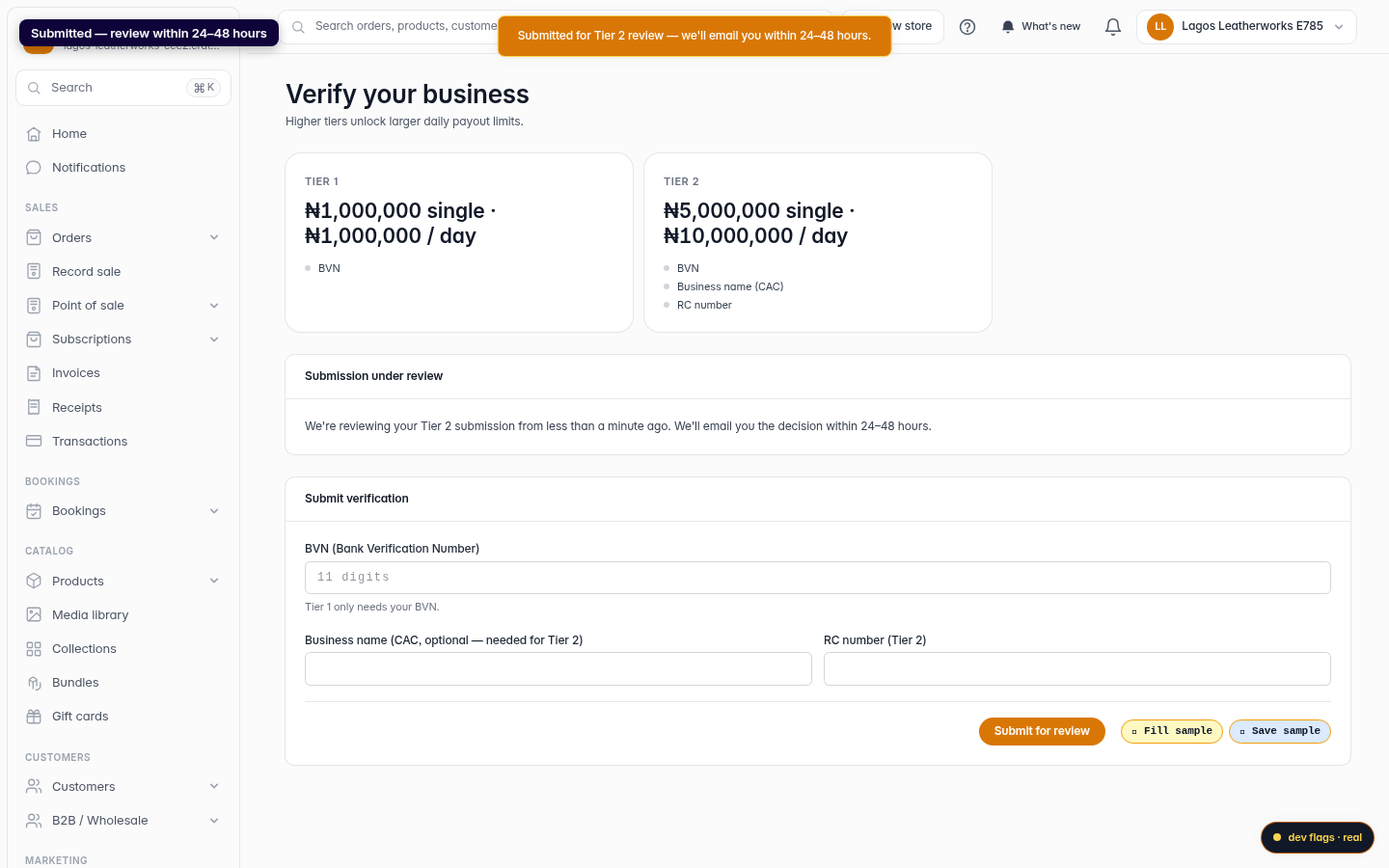 Verifying your business (KYC): step 5 (web)