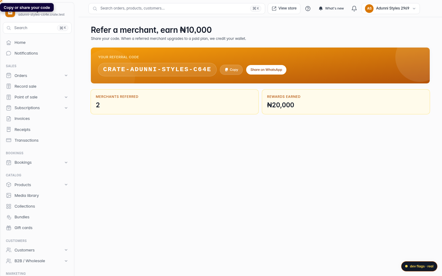 The Crate referral program: step 3 (web)