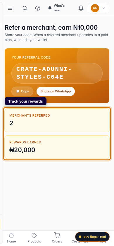 The Crate referral program: step 4 (mobile)