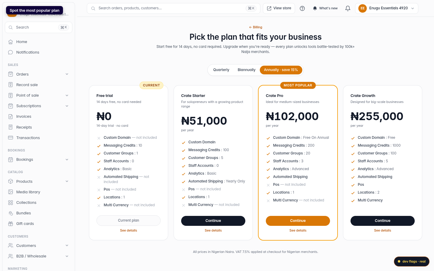 Comparing plans in your dashboard: step 3 (web)
