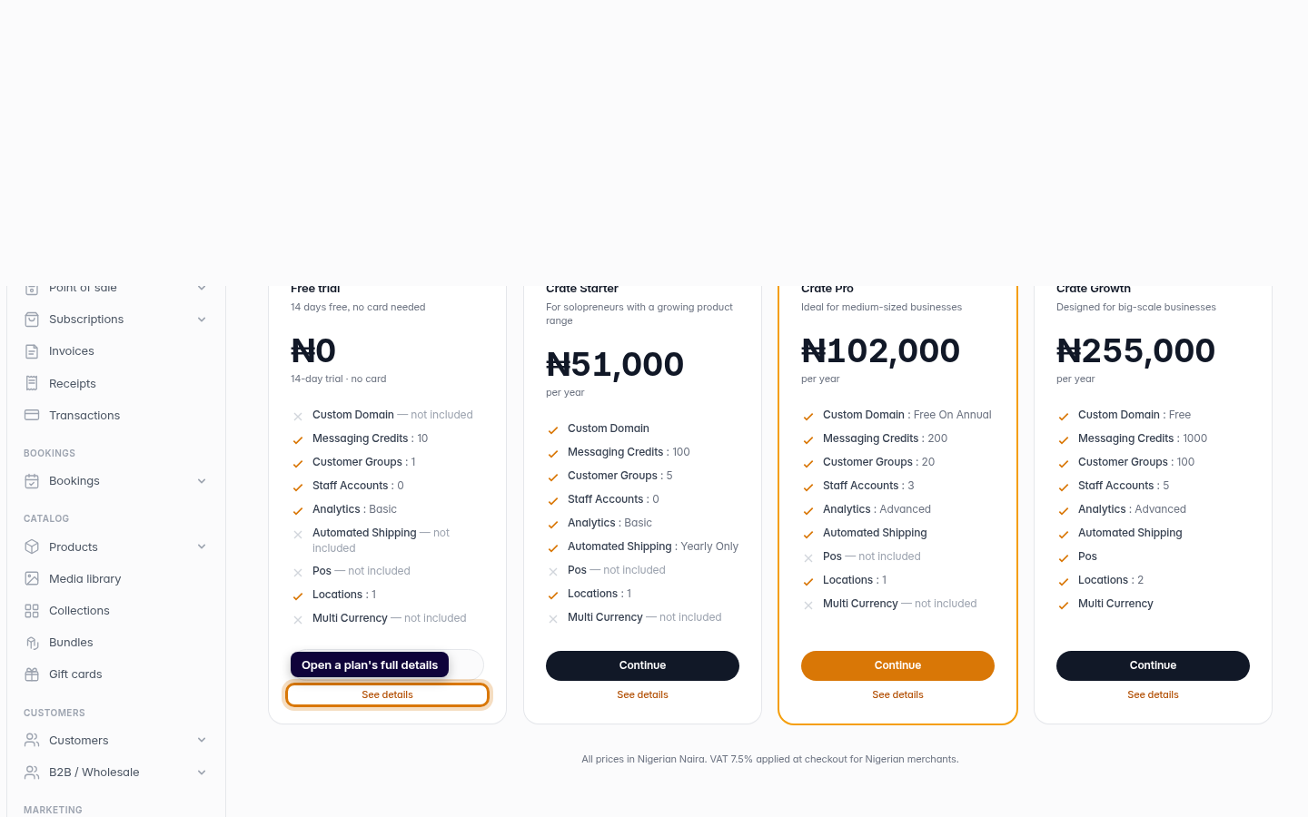 Comparing plans in your dashboard: step 4 (web)