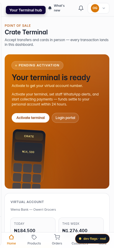 Crate Terminal: step 1 (mobile)