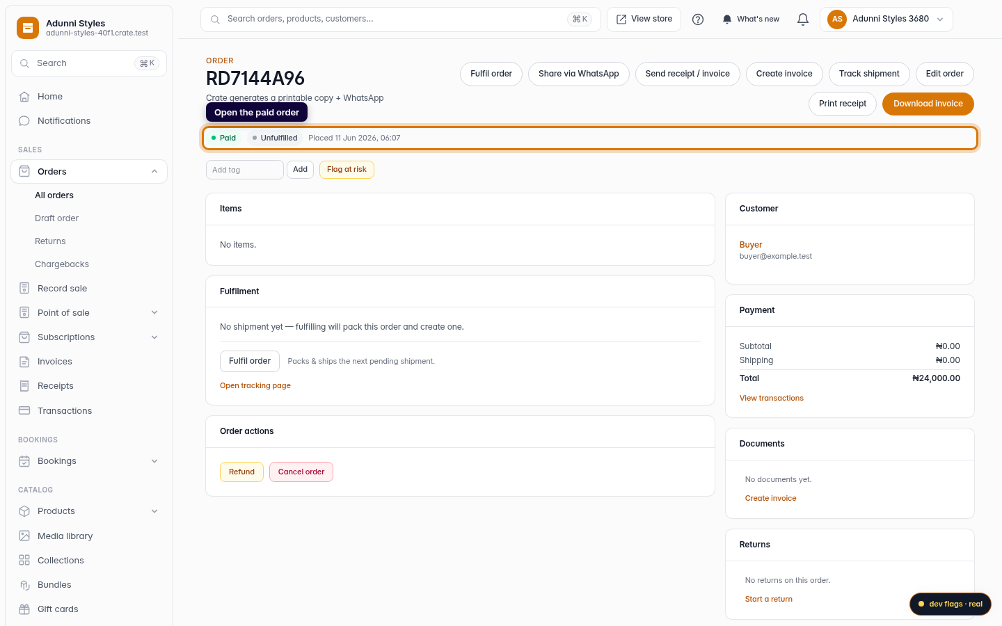 Cancelling a paid order: step 1 (web)