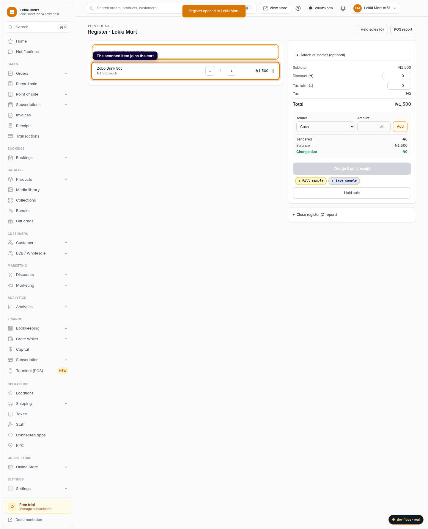 Create an order by scanning barcodes: step 4 (web)