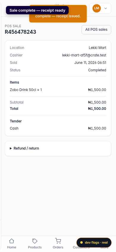 Create an order by scanning barcodes: step 6 (mobile)