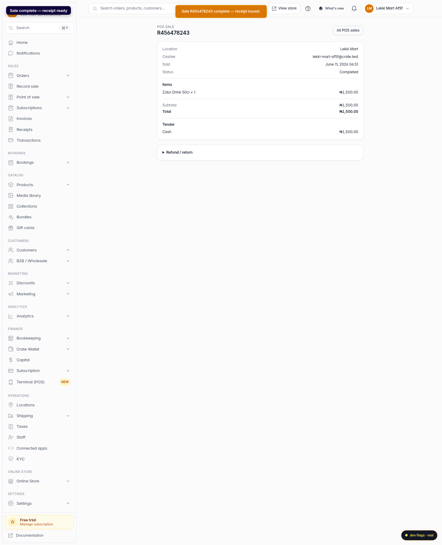 Create an order by scanning barcodes: step 6 (web)