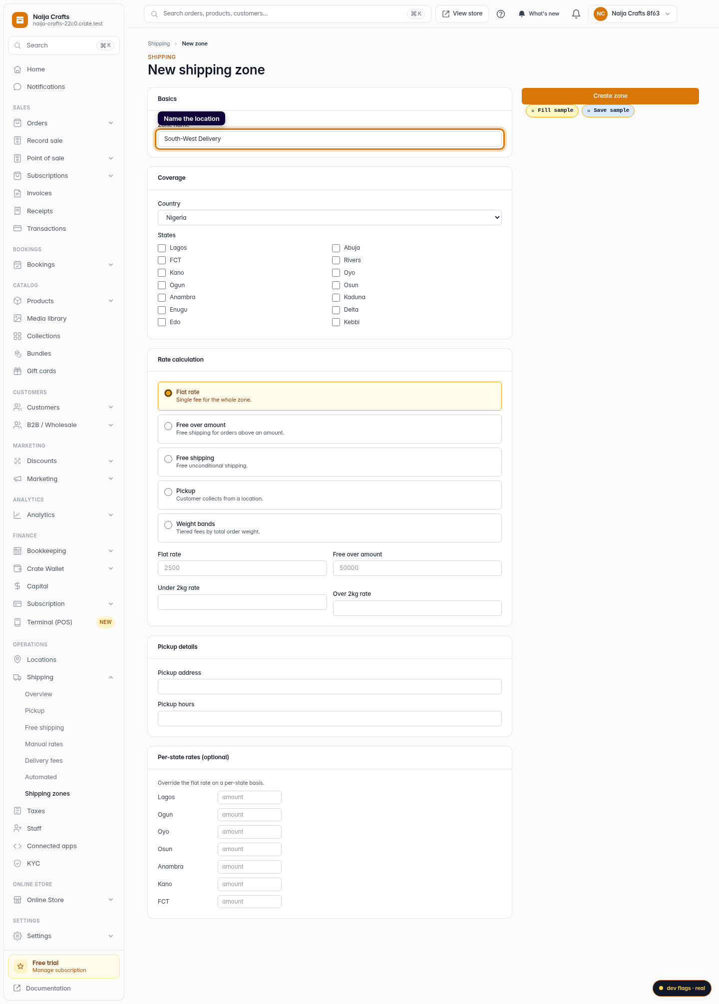 Create a delivery fee: step 3 (web)