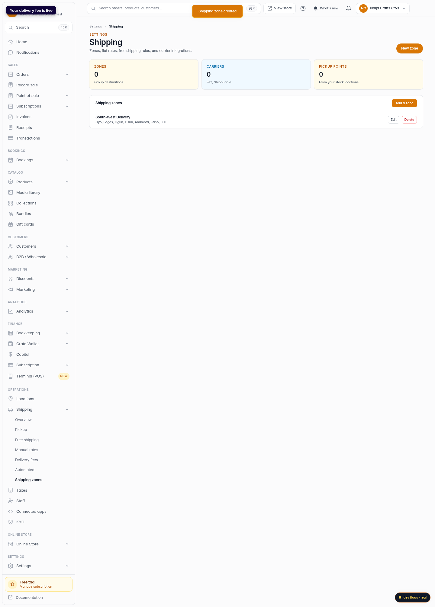 Create a delivery fee: step 6 (web)