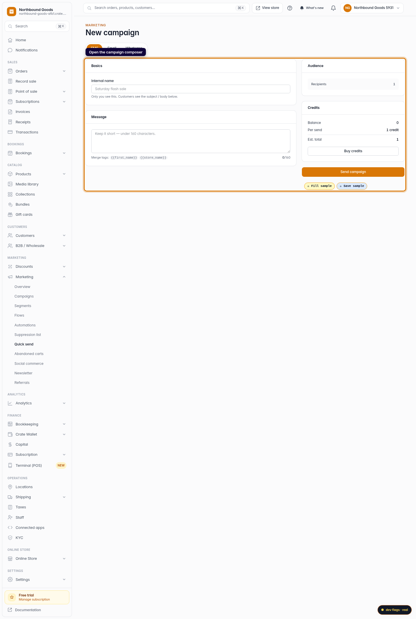 Create an SMS campaign: step 1 (web)