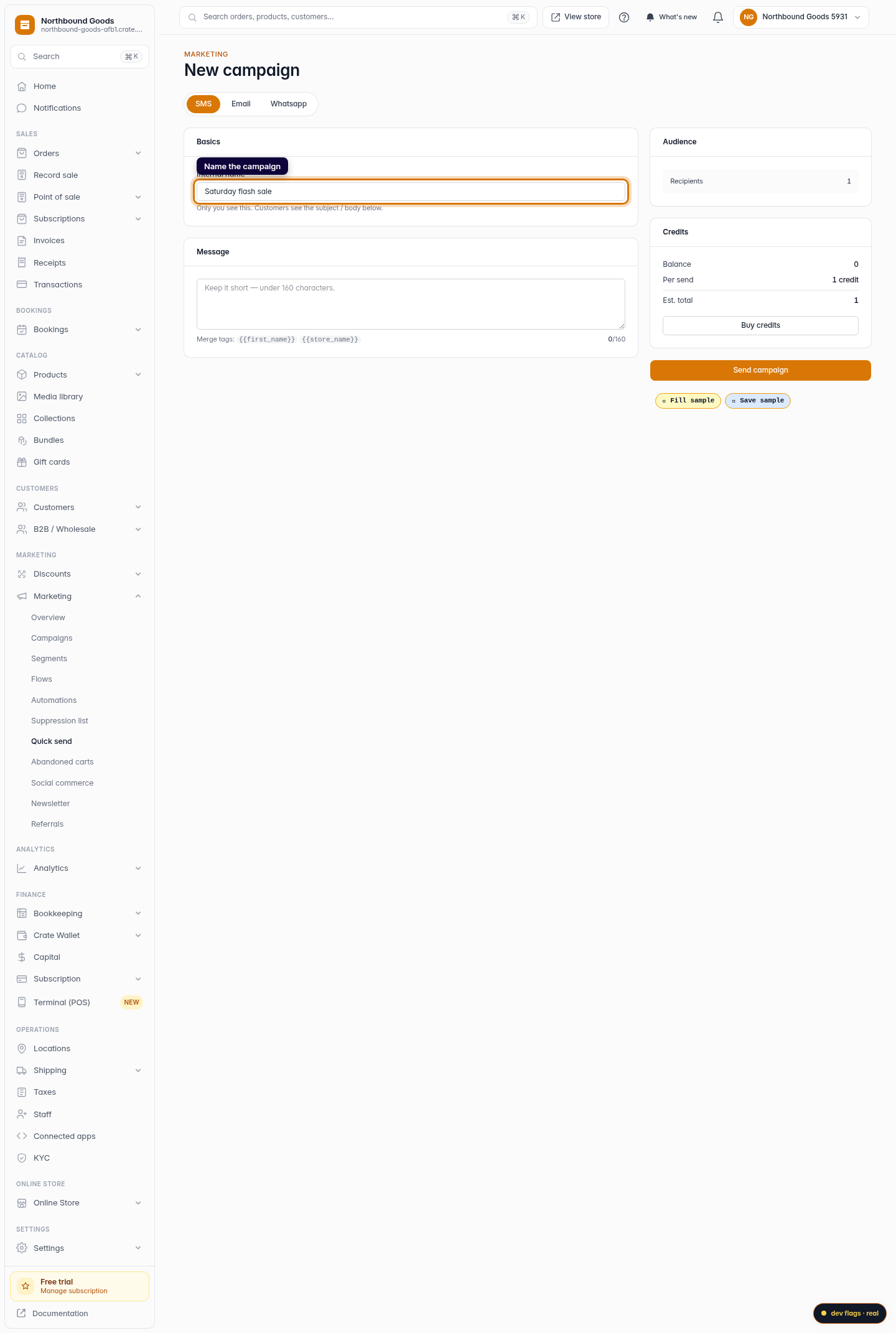 Create an SMS campaign: step 3 (web)