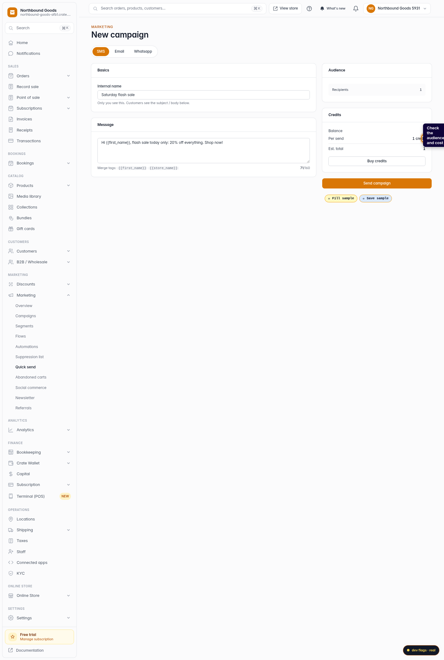 Create an SMS campaign: step 5 (web)