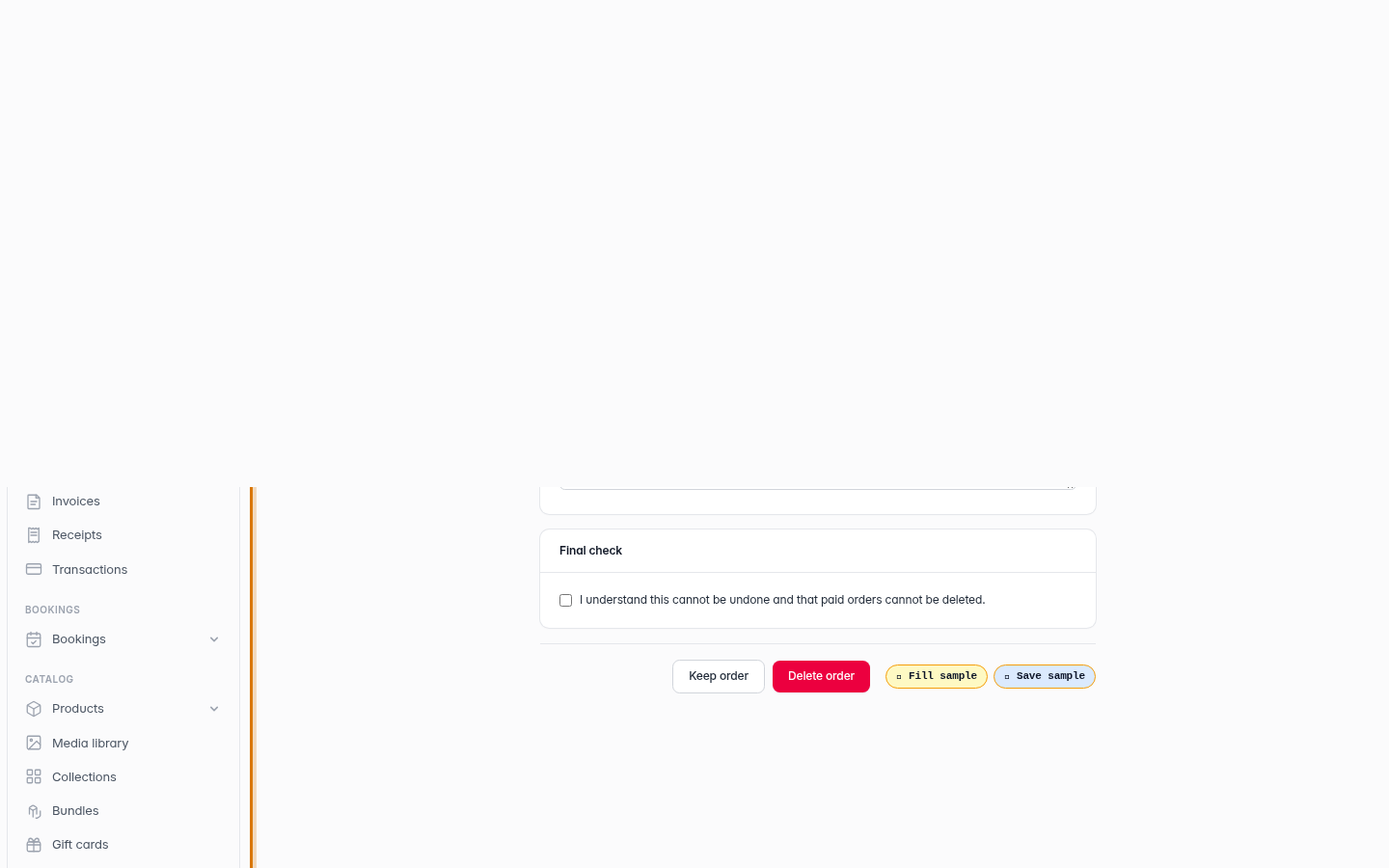Deleting an order: step 3 (web)