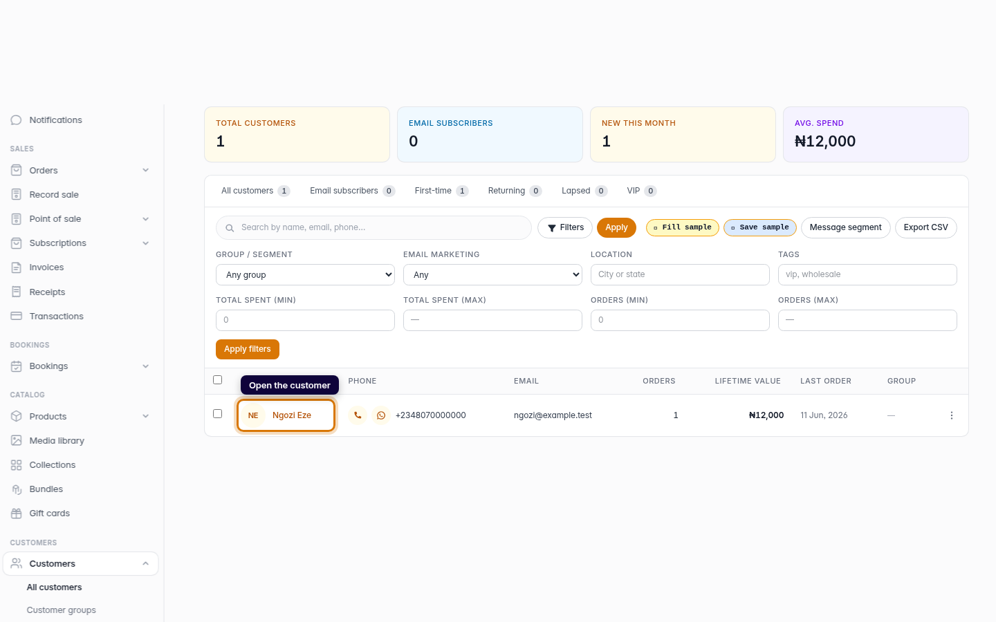 Editing a customer's information: step 2 (web)