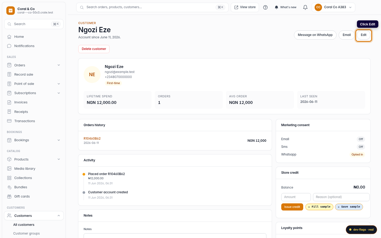 Editing a customer's information: step 3 (web)