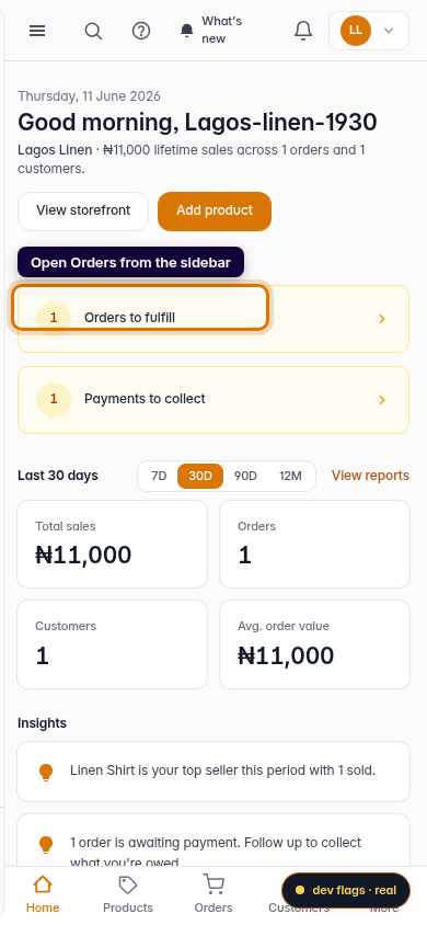 Edit an order: step 1 (mobile)