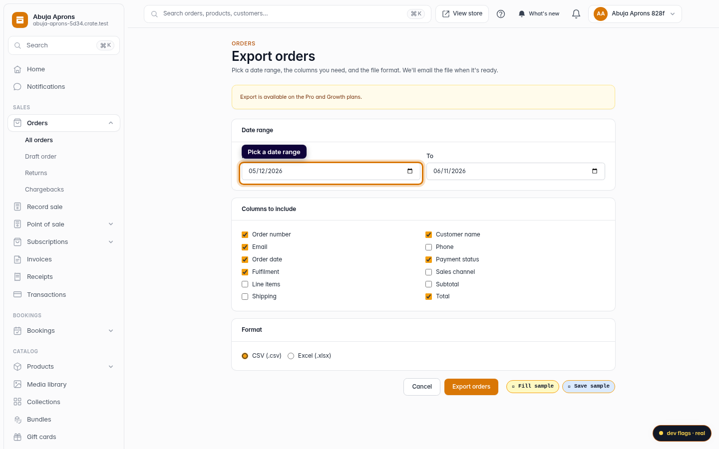 Export your orders: step 3 (web)