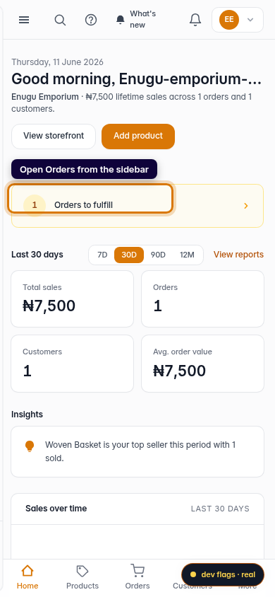 Find an order by its number: step 1 (mobile)