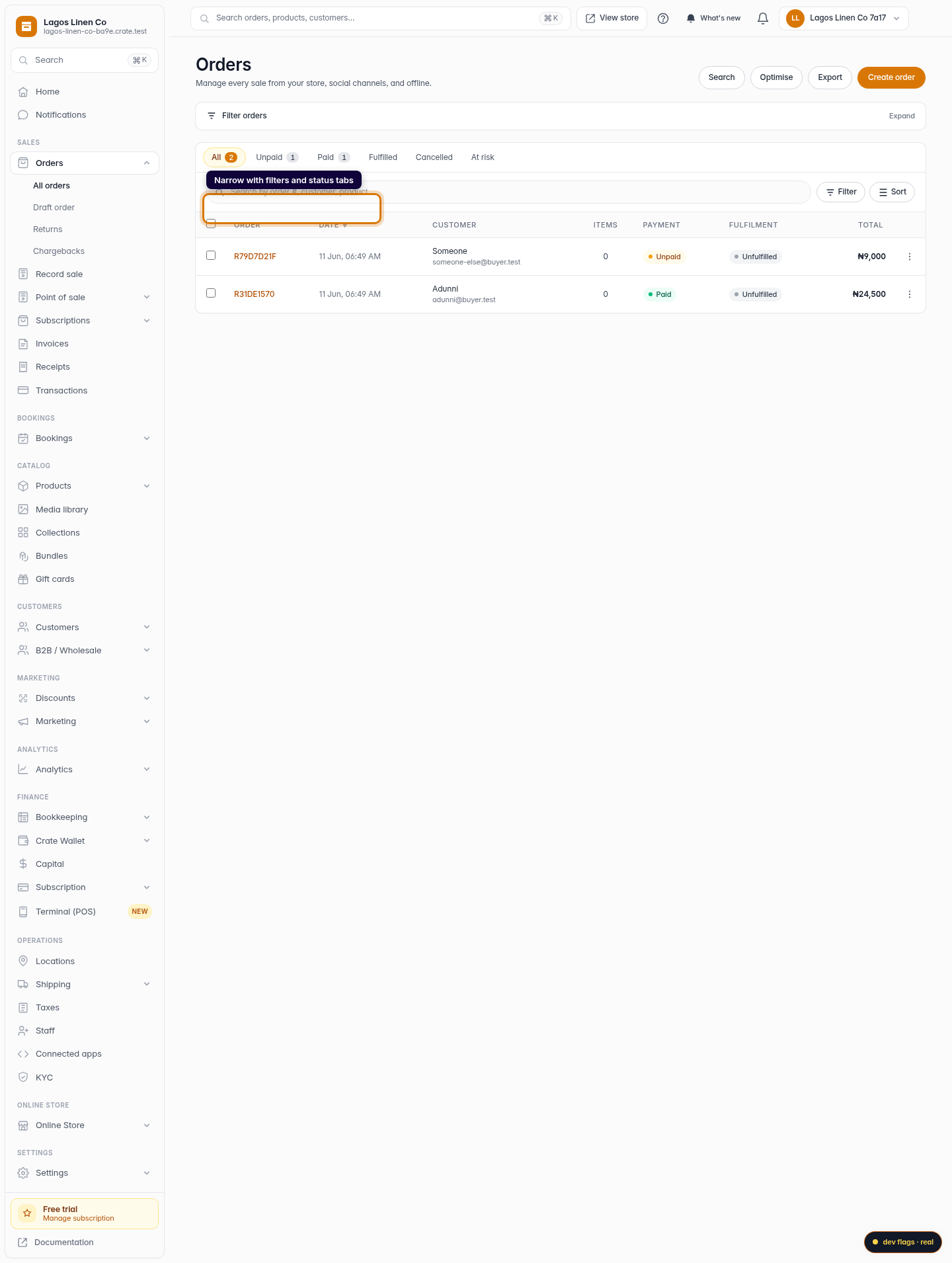 Finding existing orders: step 3 (web)