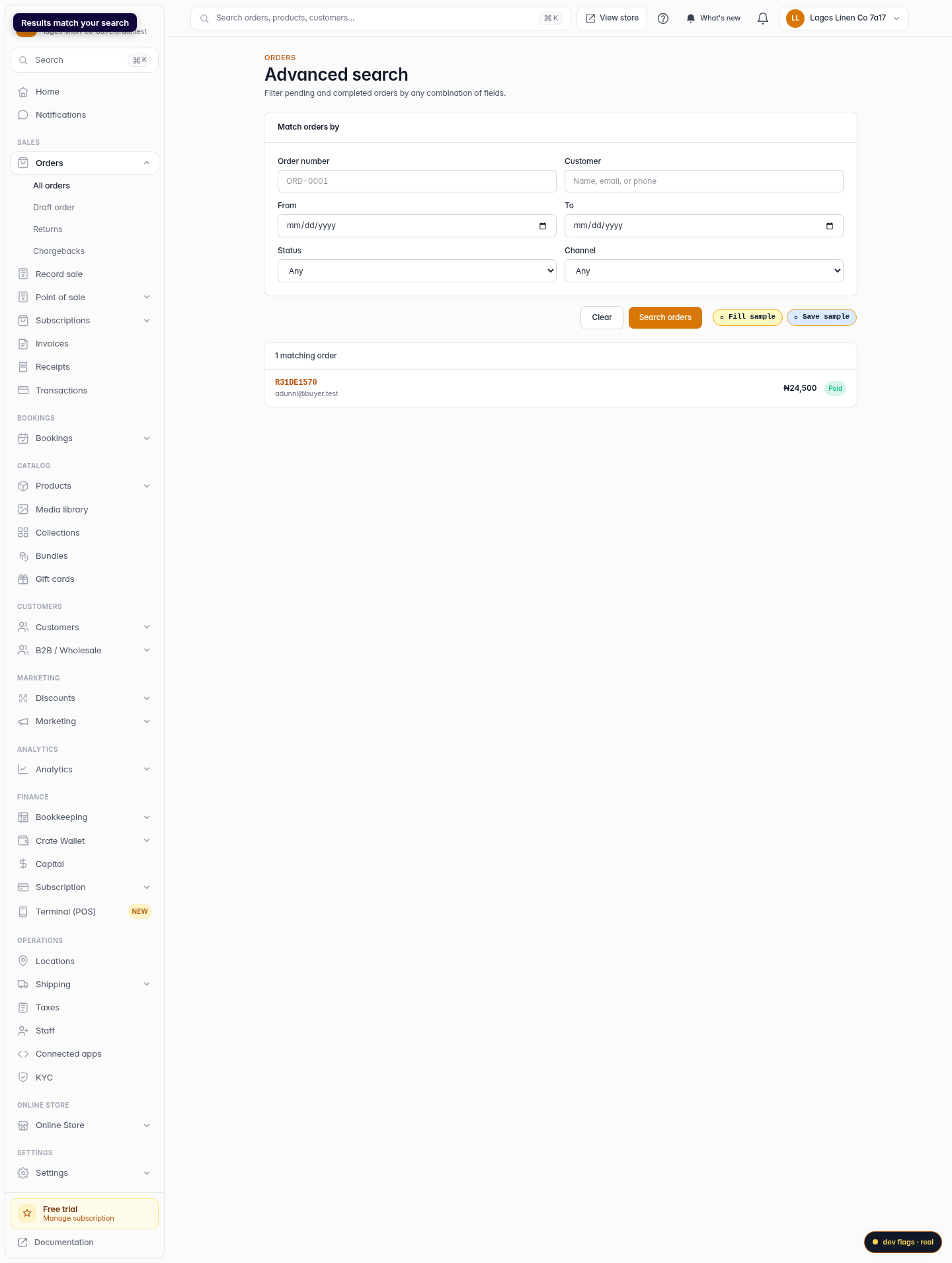 Finding existing orders: step 5 (web)