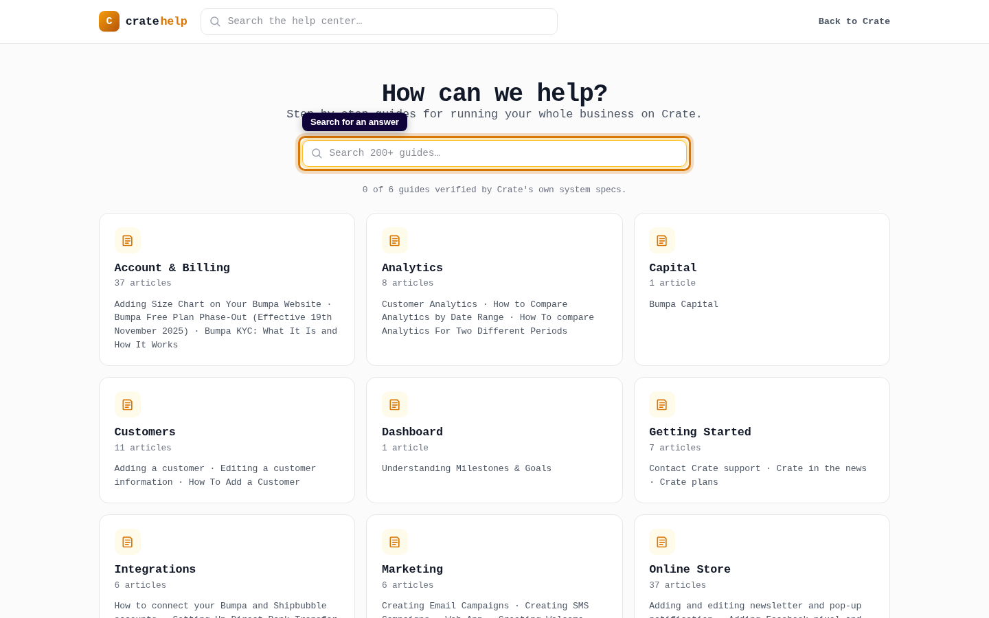 Contact Crate support: step 2 (web)