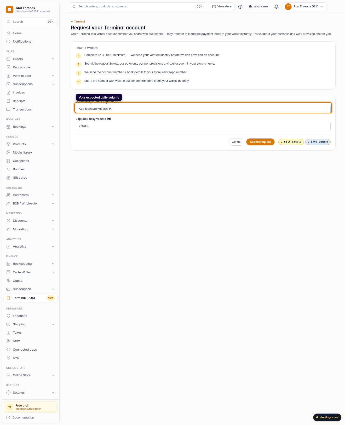 Activate your Crate Terminal: step 4 (web)