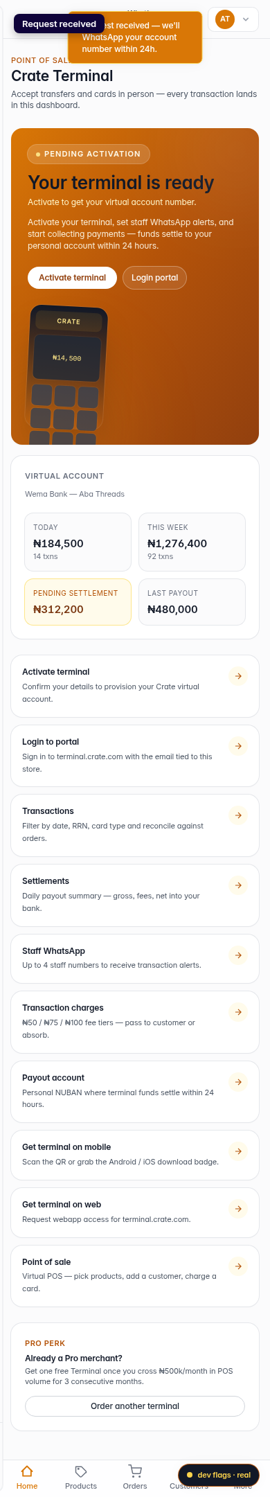 Activate your Crate Terminal: step 5 (mobile)