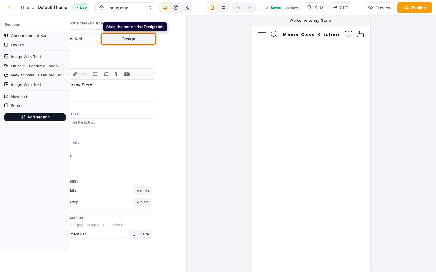 Add a custom message to your store: step 4 (web)