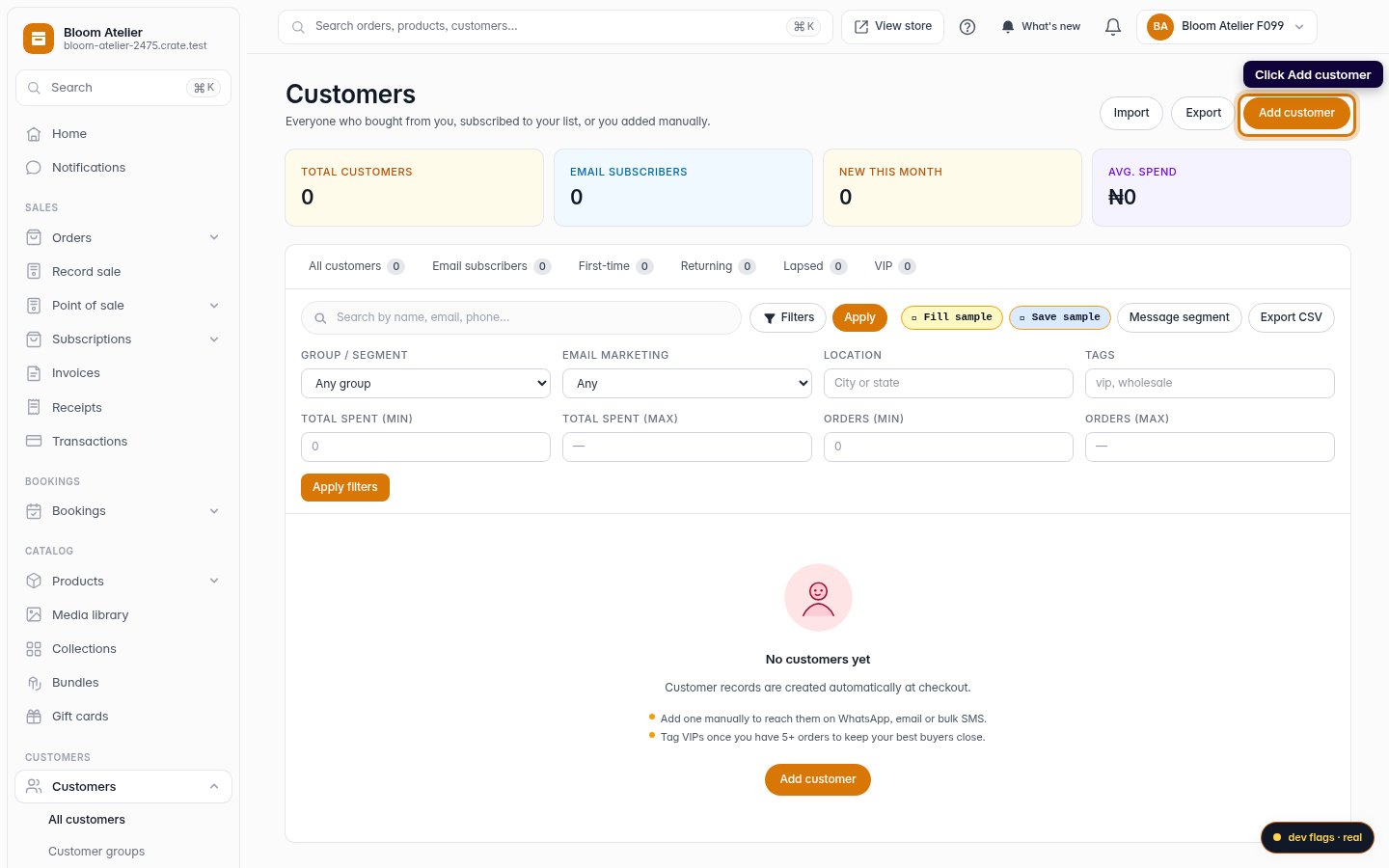 How to add a customer: step 2 (web)