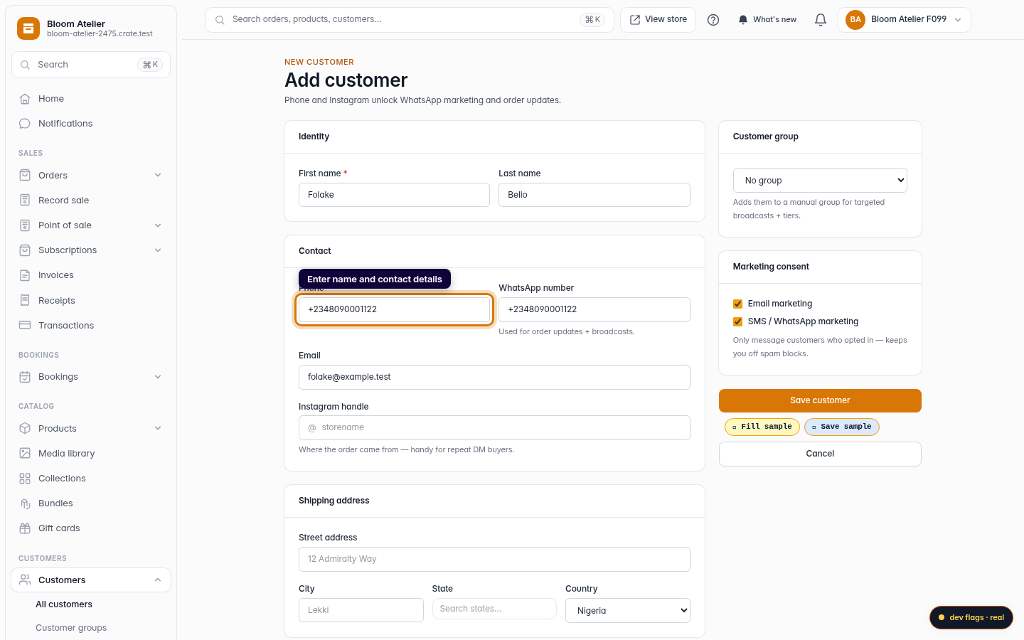 How to add a customer: step 3 (web)