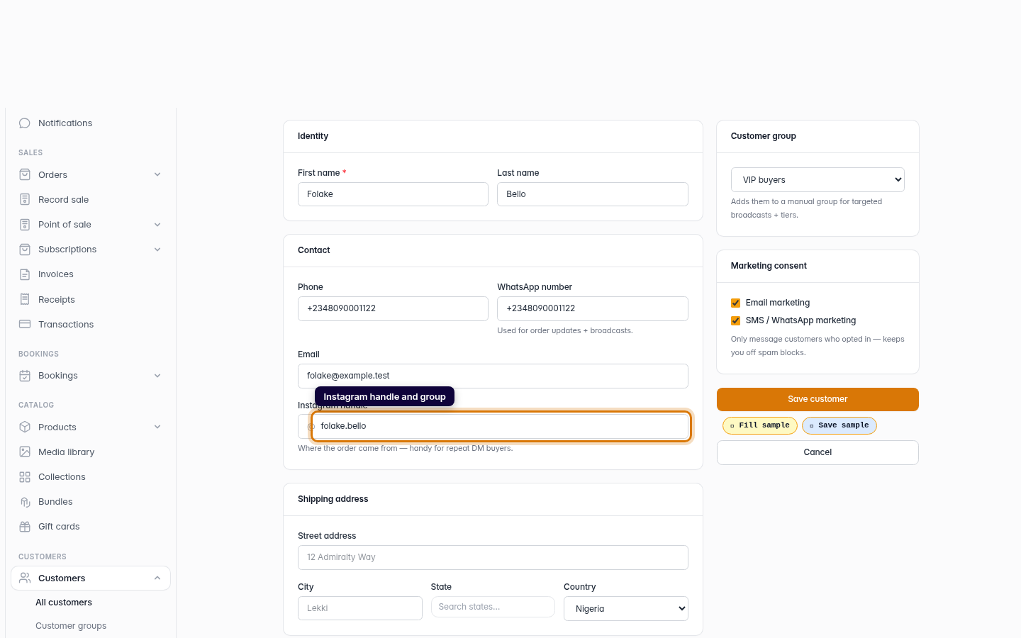 How to add a customer: step 4 (web)