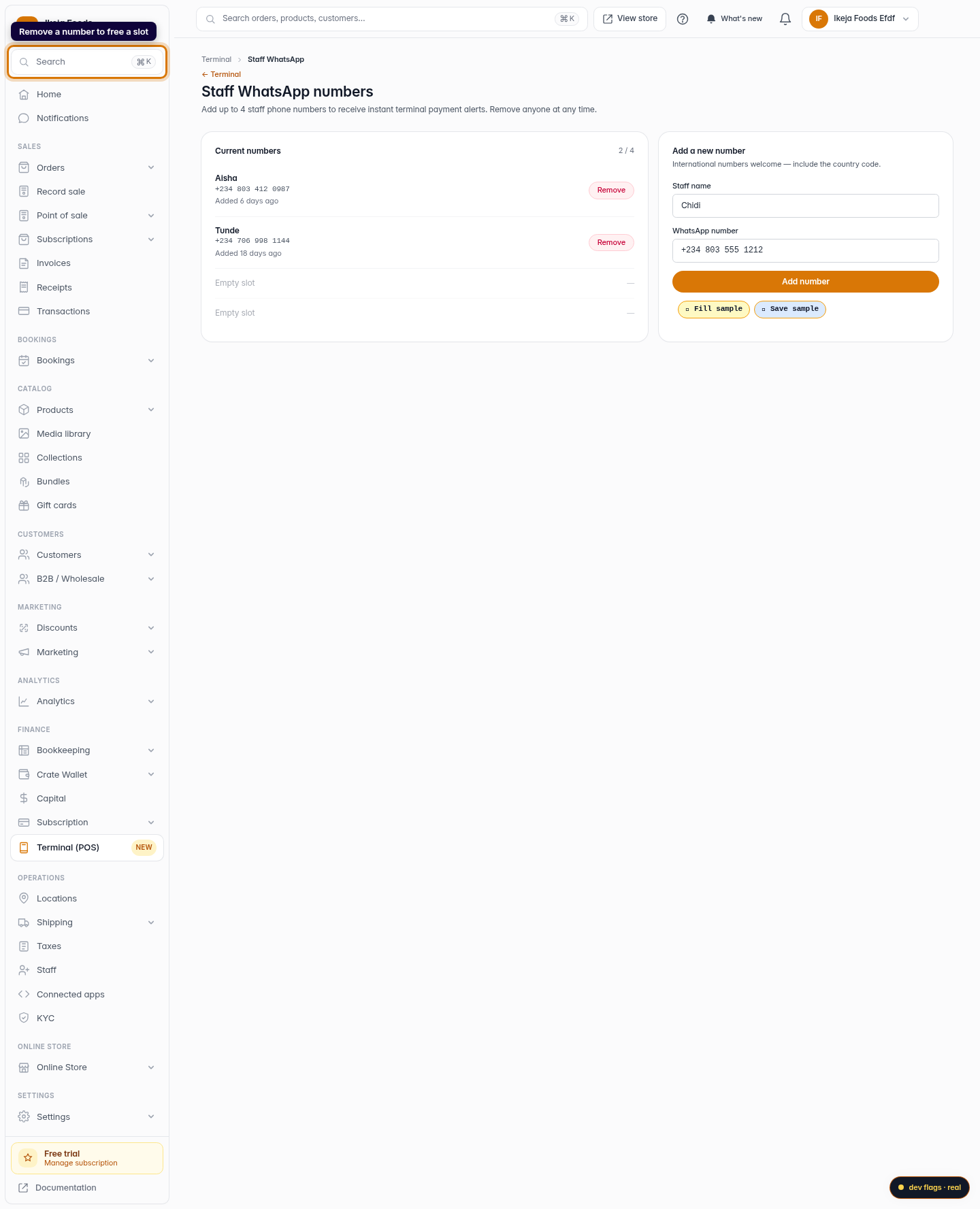 Add or remove staff WhatsApp numbers: step 5 (web)