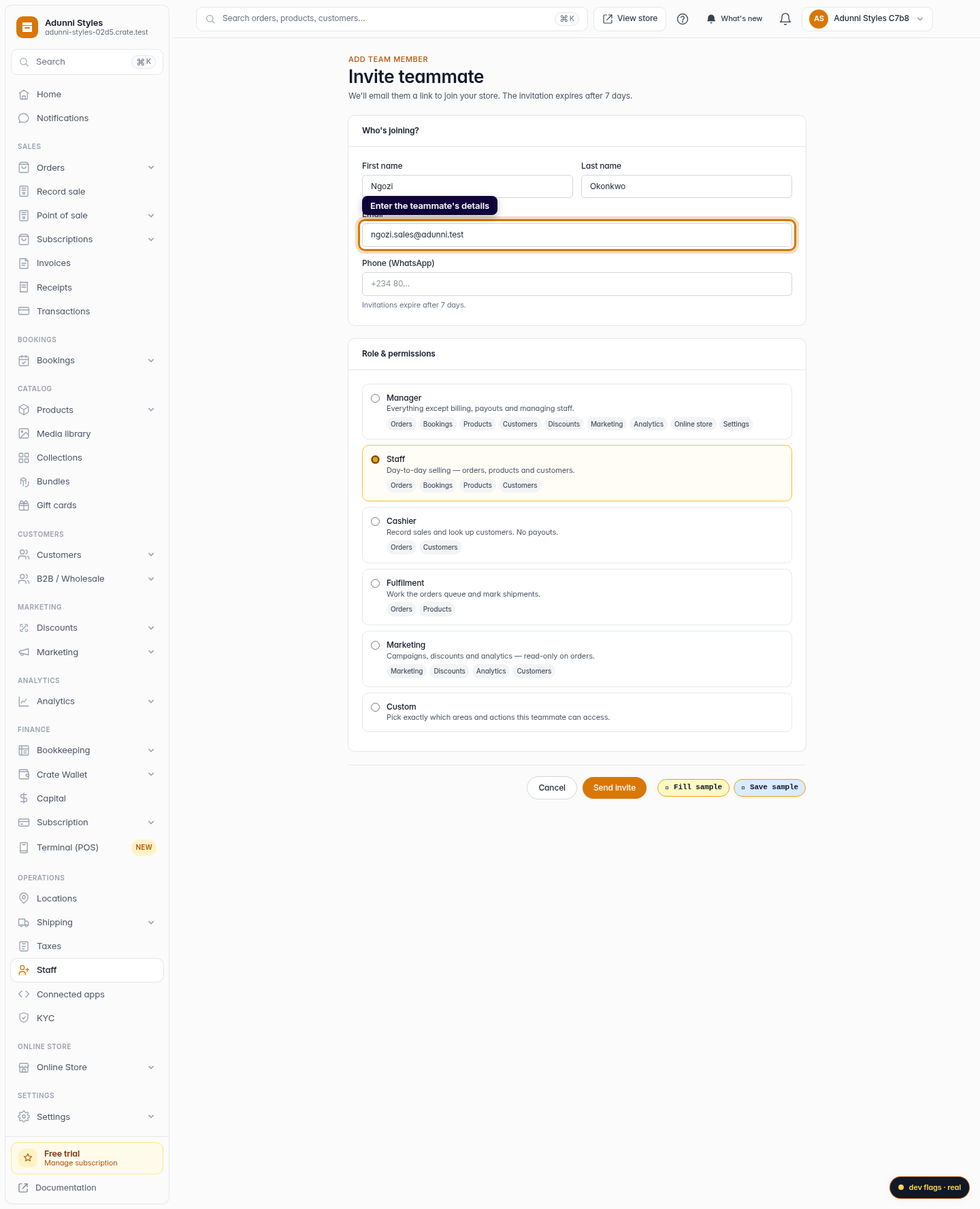 Add a staff member: step 3 (web)
