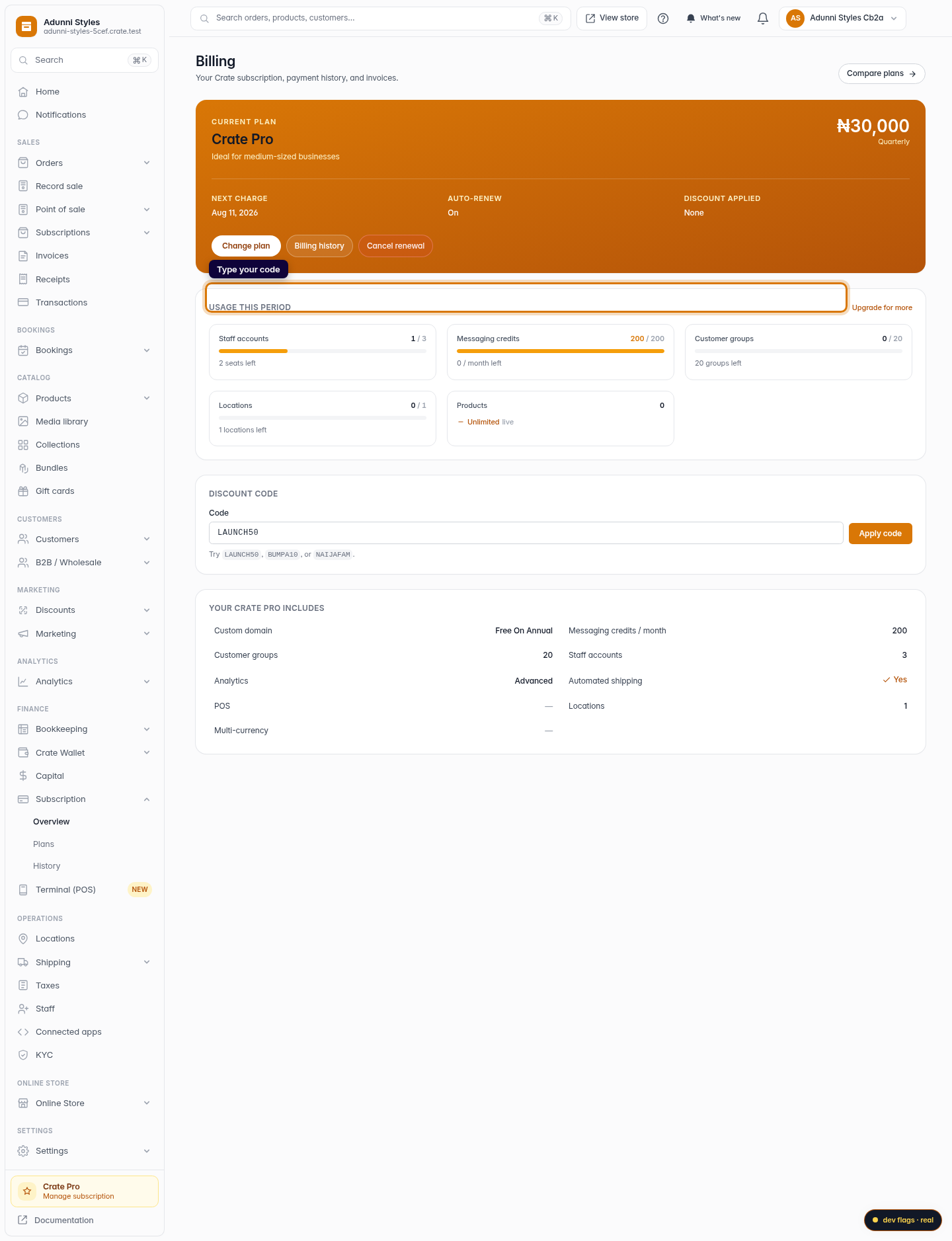 Apply a discount code to your subscription: step 3 (web)