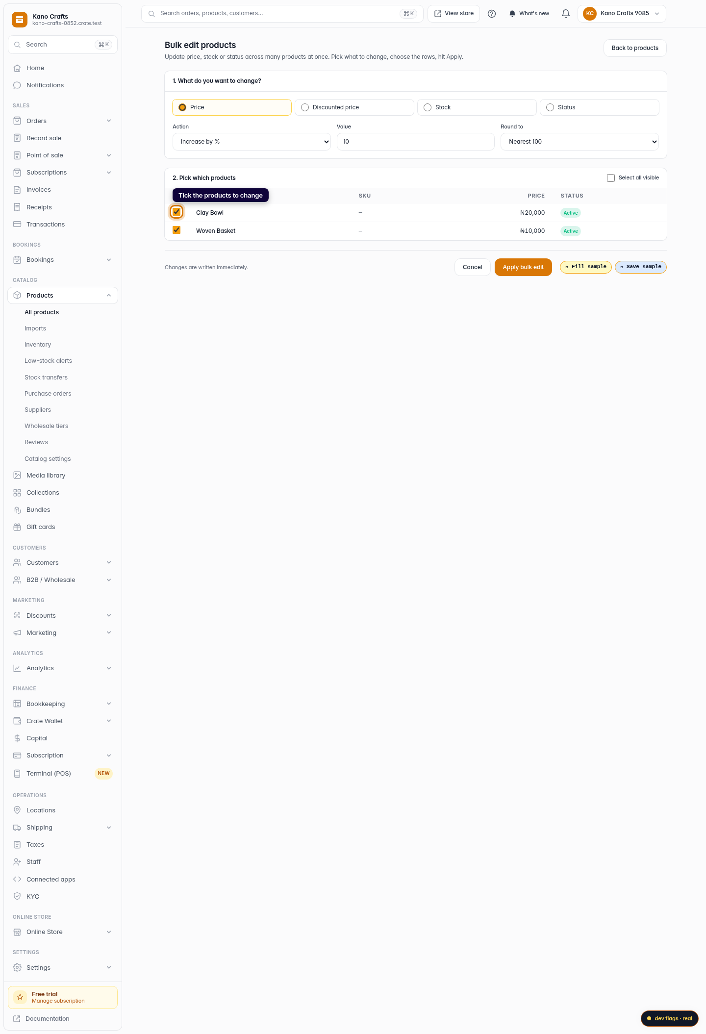 How to bulk edit products: step 5 (web)