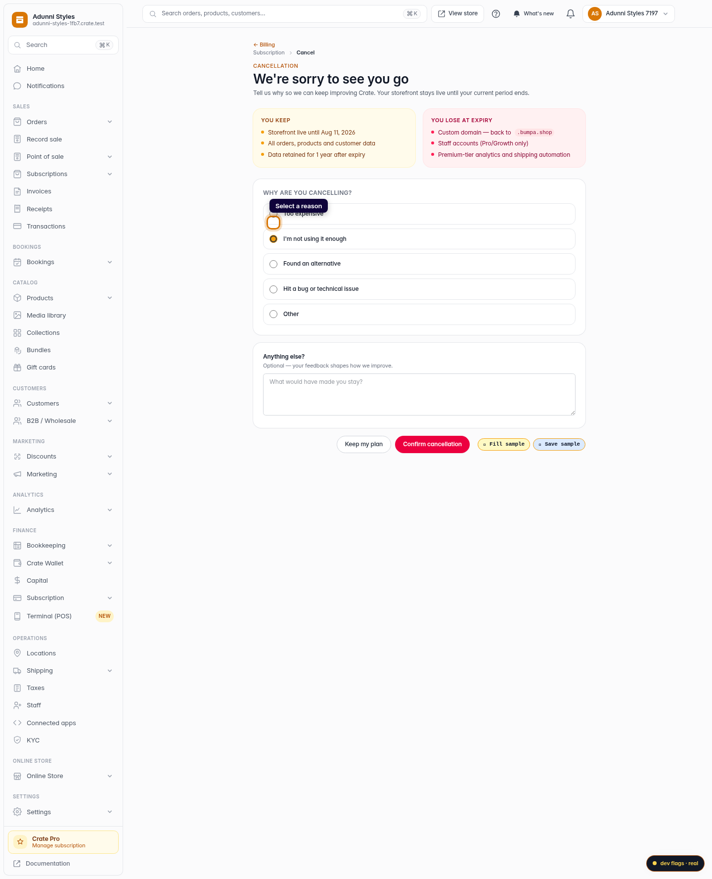 Cancel your subscription (web): step 3 (web)