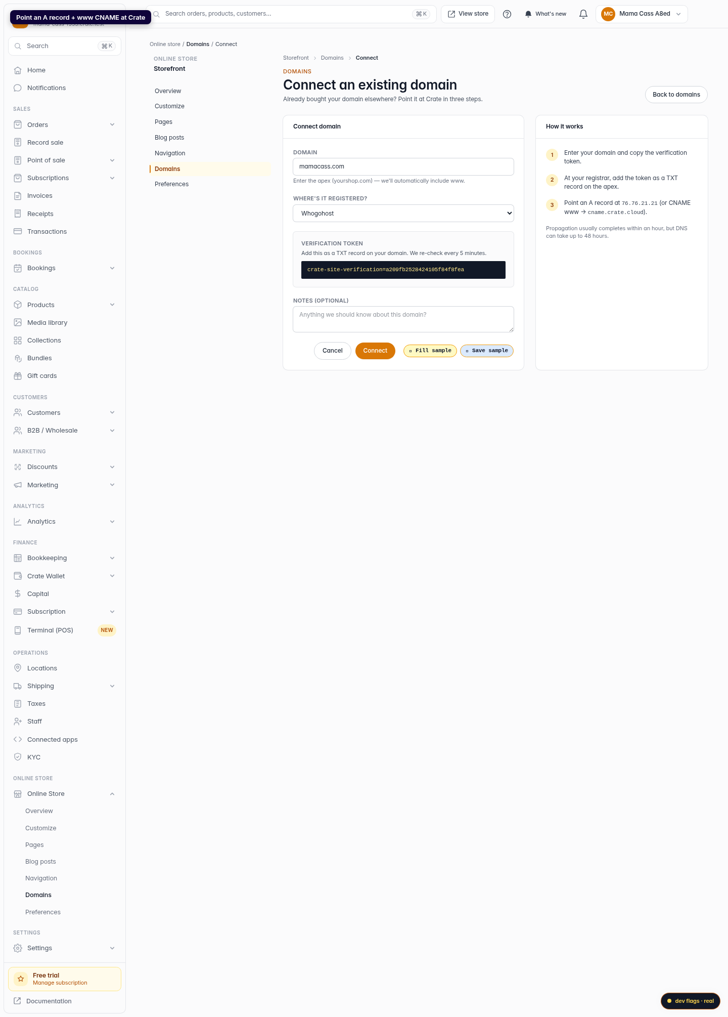 Connect a domain you already own: step 5 (web)