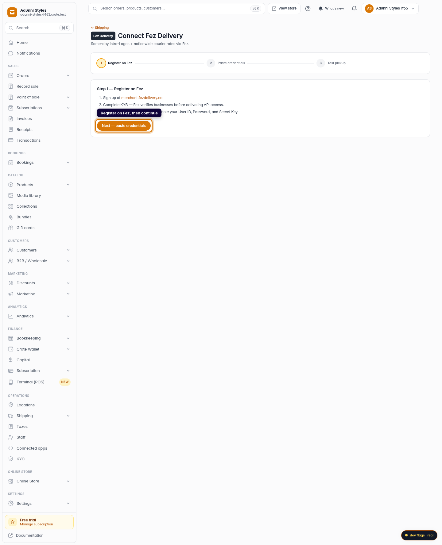 Connect Fez Delivery: step 2 (web)