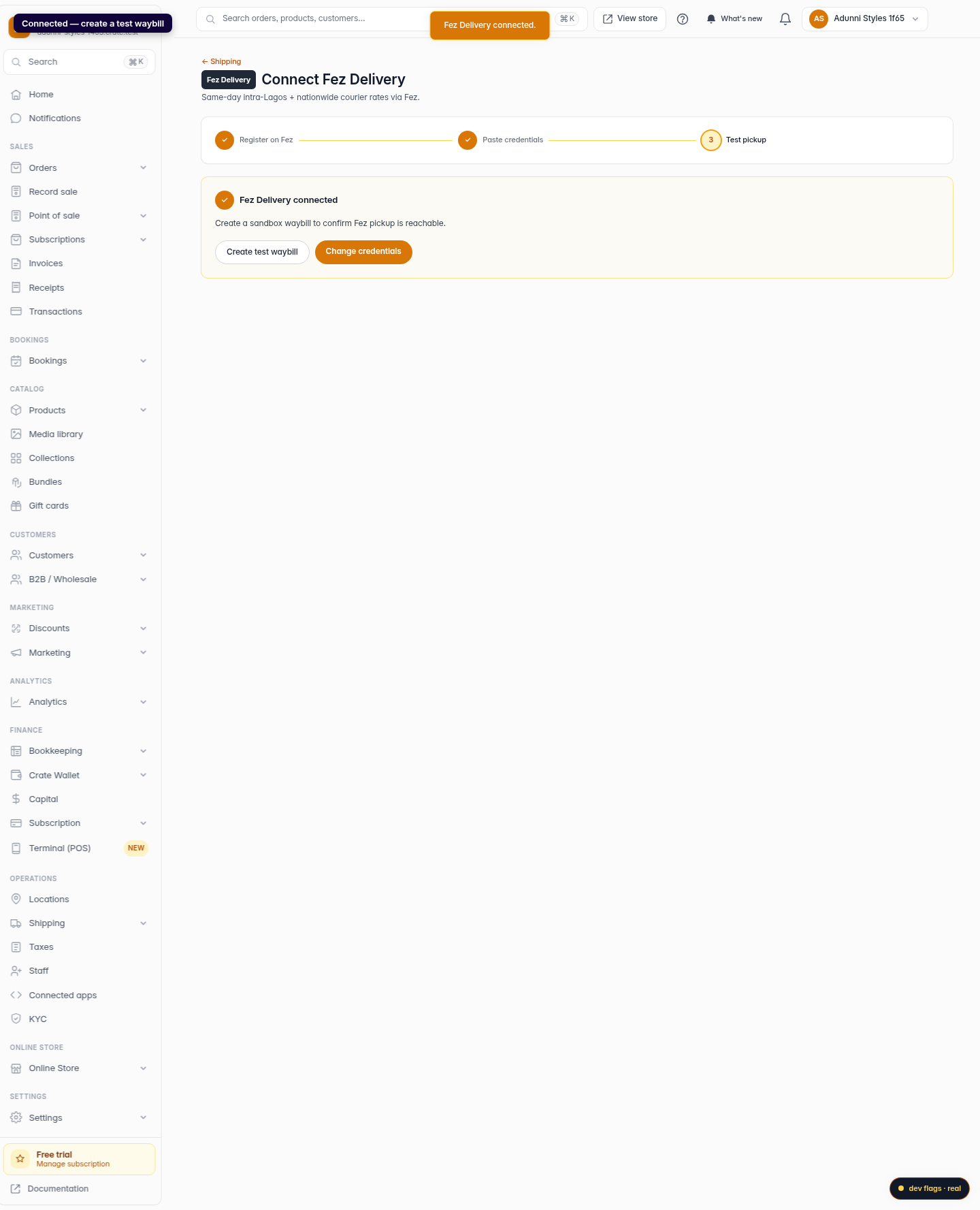 Connect Fez Delivery: step 4 (web)