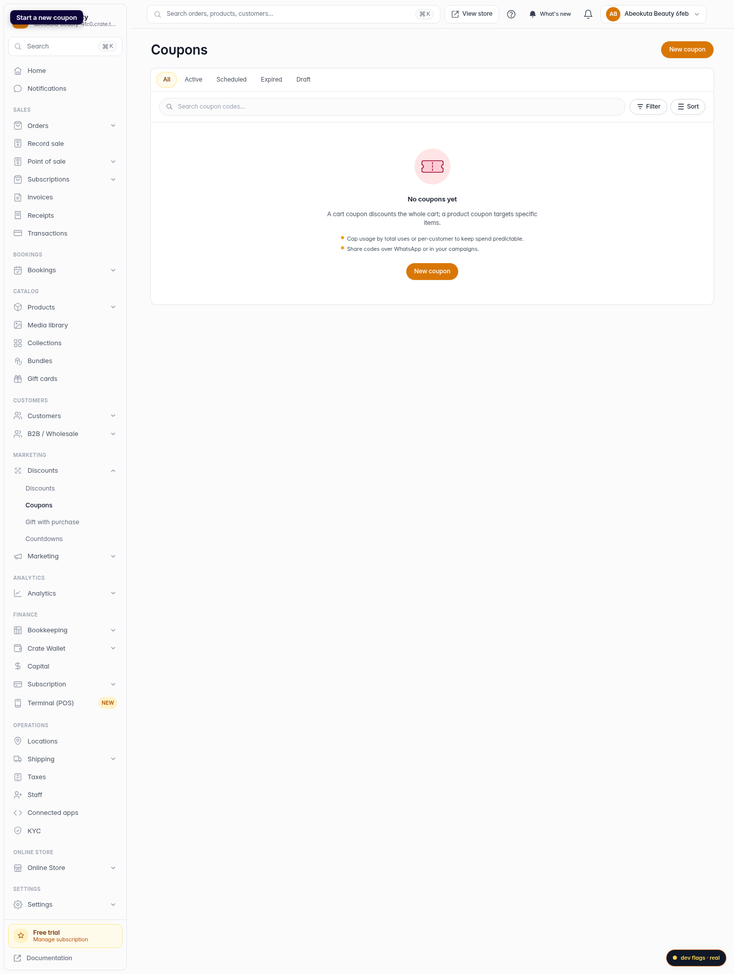How to create a coupon: step 2 (web)