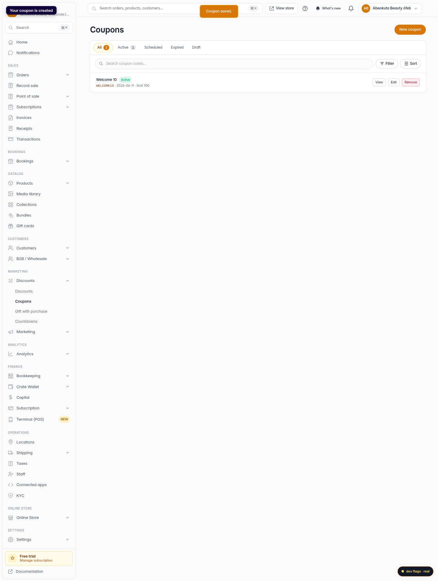 How to create a coupon: step 7 (web)