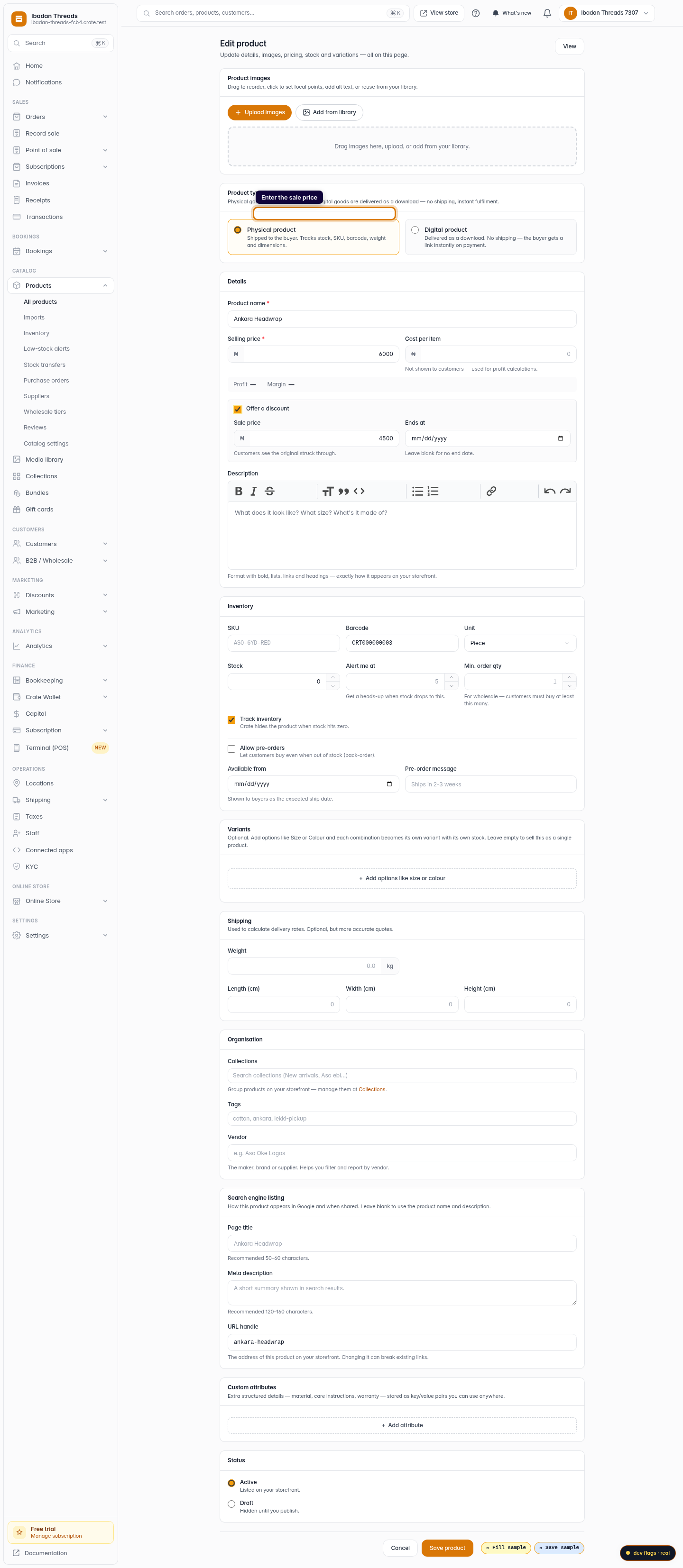 How to create a discounted product: step 4 (web)