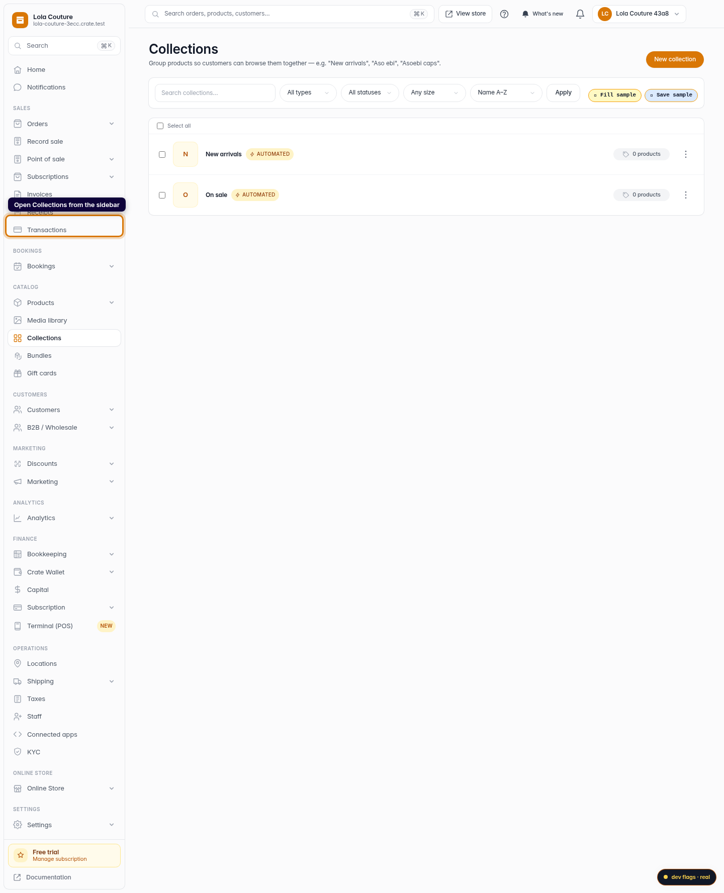 Create, edit or delete a collection: step 1 (web)